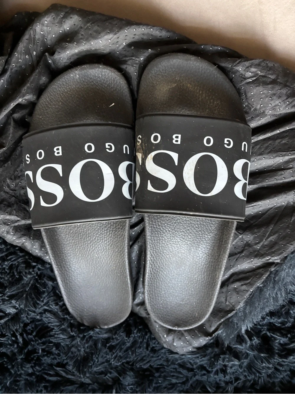 Hugo Boss Black Slide Sandals with White Logo